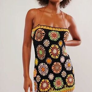 Free People Hand-Crochet Floral Dress Romper | Artisan Granny Square Overlay
